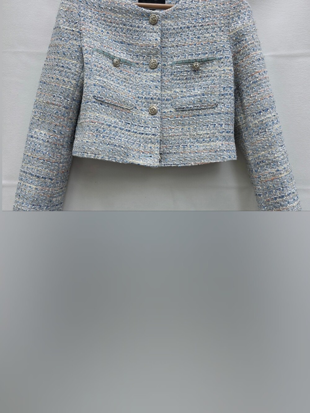 Urban Revivo Women’s Size 6 Blue Tweed Boucle Cropped Jacket Nautical Buttons NW